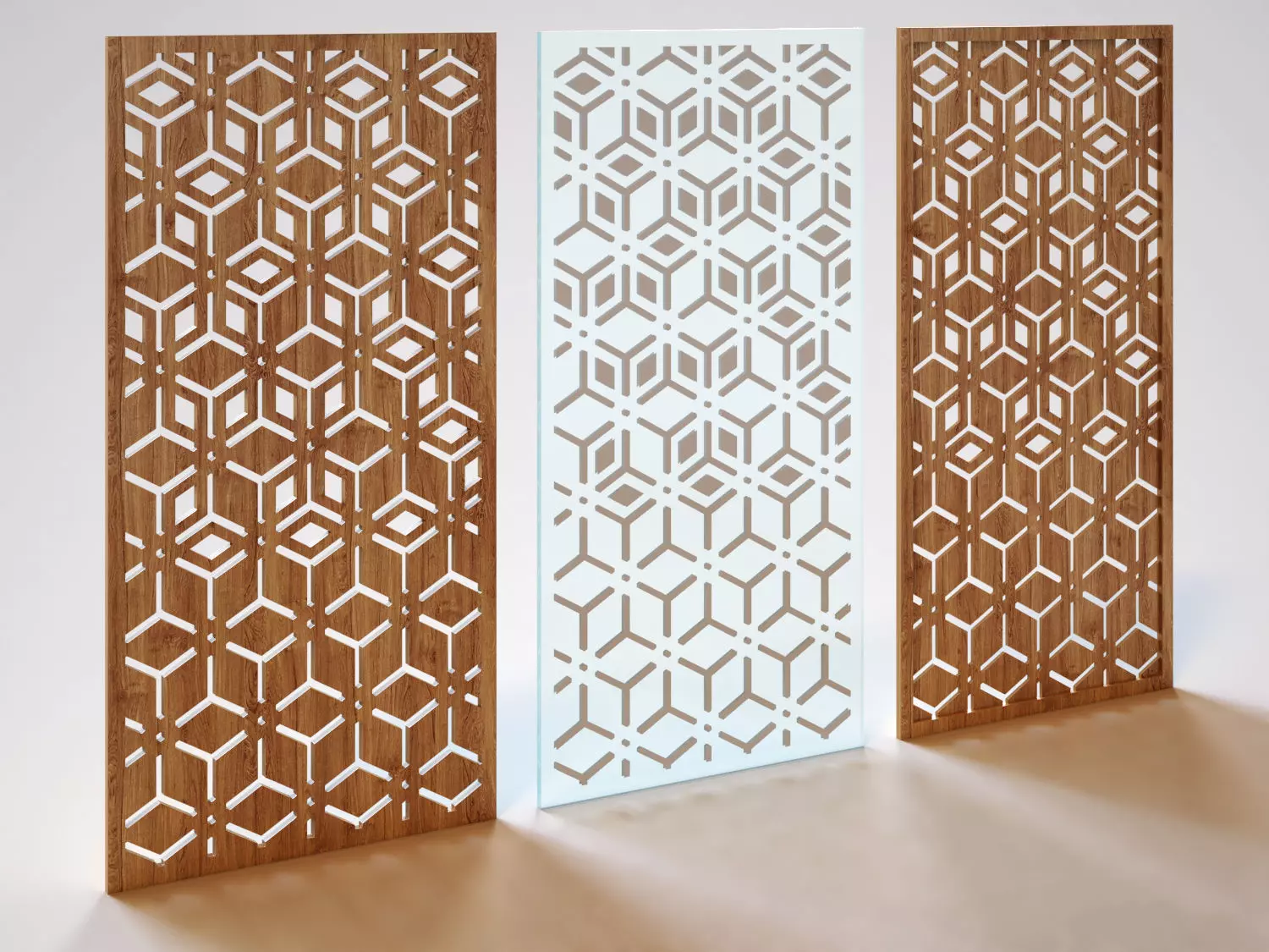 Partition metal screen with geometric patterns 3D model_0