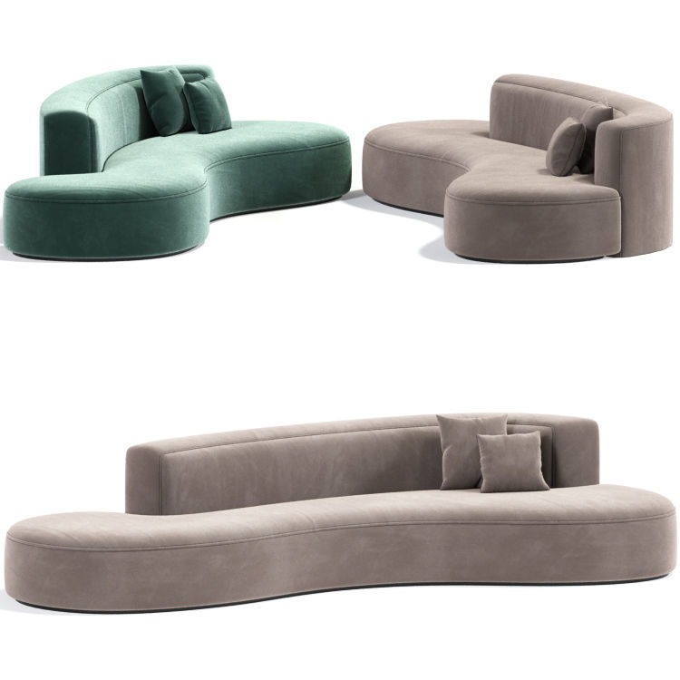 Extra Large Curved Midcentury Sofa Chaise 3D model_1
