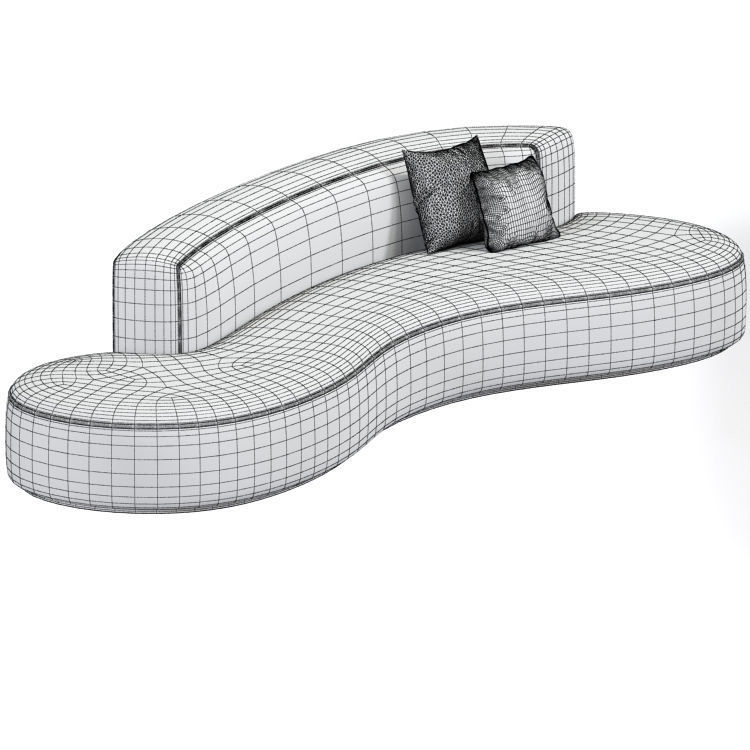 Extra Large Curved Midcentury Sofa Chaise 3D model_2