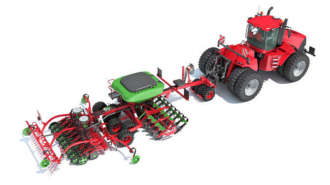 Seed Drill with Articulated Tractor 3D model