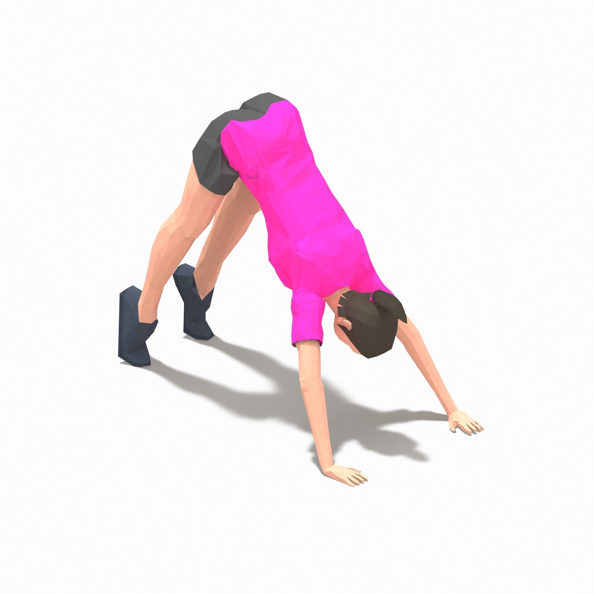 Pike Push Ups Exercise Woman Animation Low-poly 3D model_1
