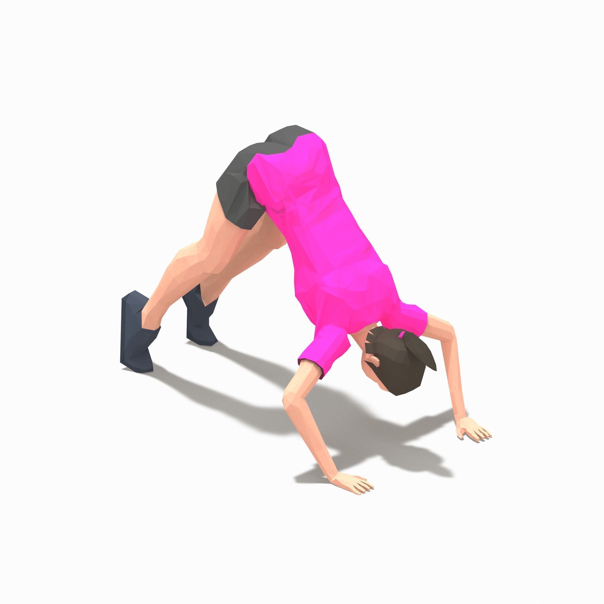 Pike Push Ups Exercise Woman Animation Low-poly 3D model_8