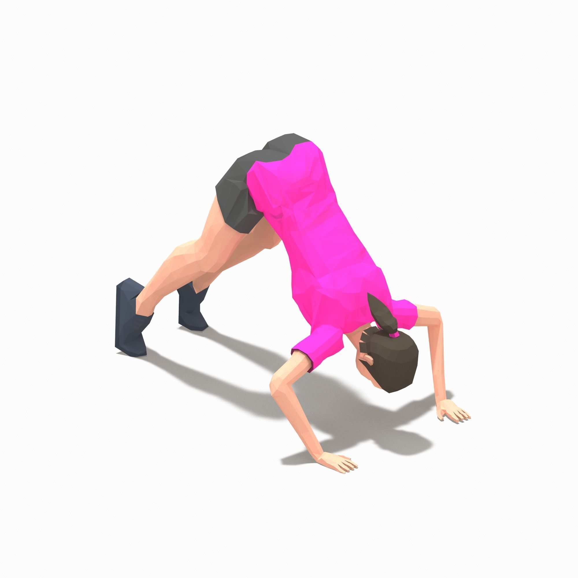 Pike Push Ups Exercise Woman Animation Low-poly 3D model_3