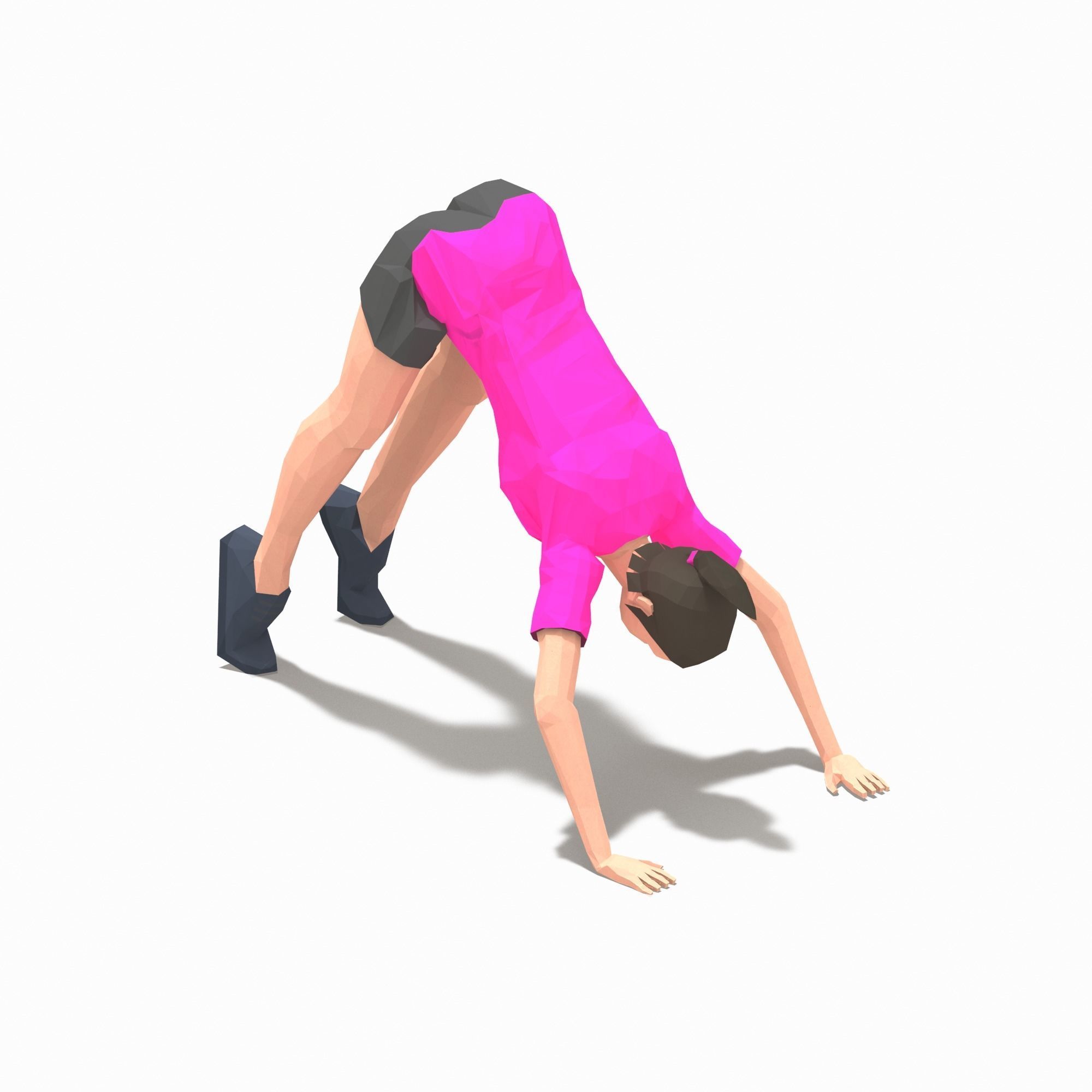 Pike Push Ups Exercise Woman Animation Low-poly 3D model_9