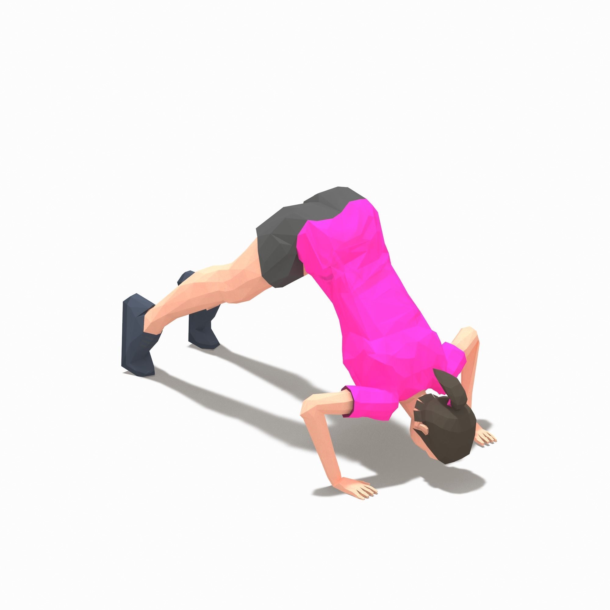 Pike Push Ups Exercise Woman Animation Low-poly 3D model_6