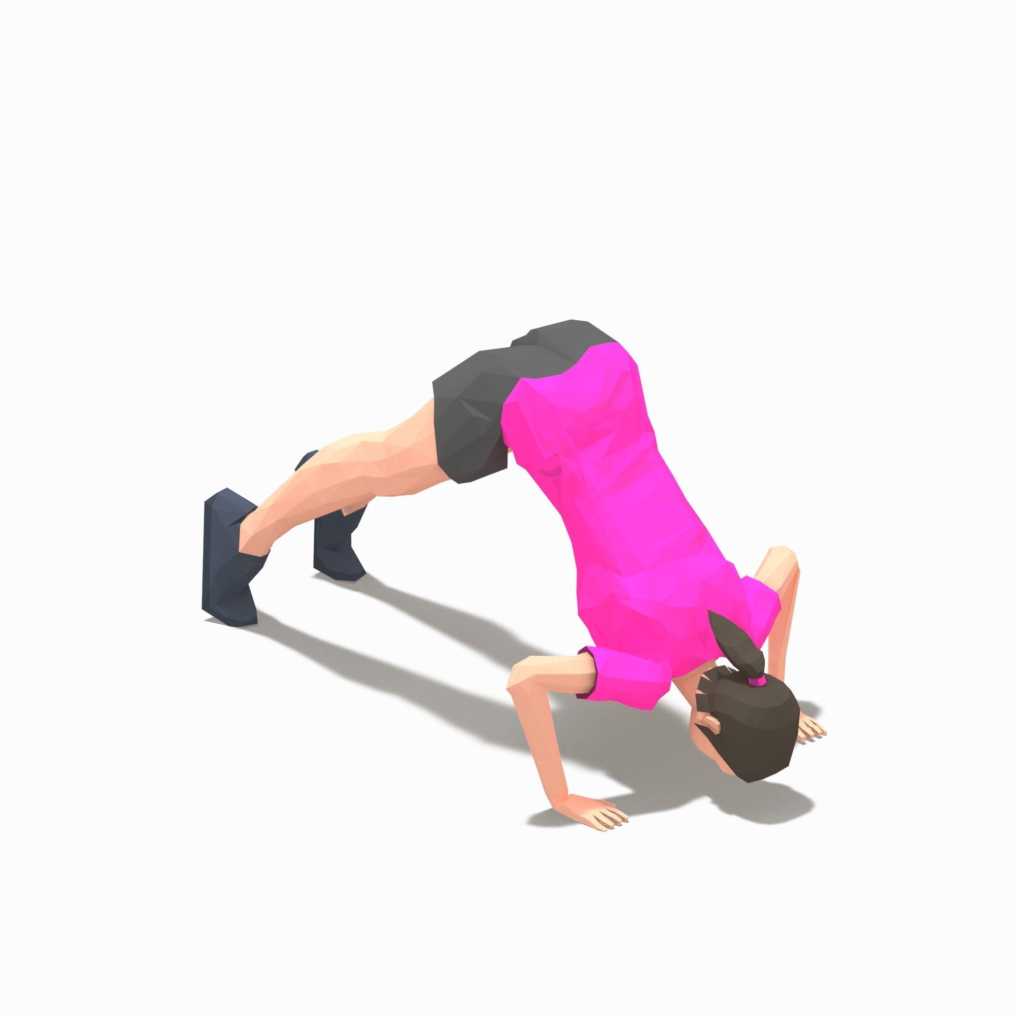 Pike Push Ups Exercise Woman Animation Low-poly 3D model_5
