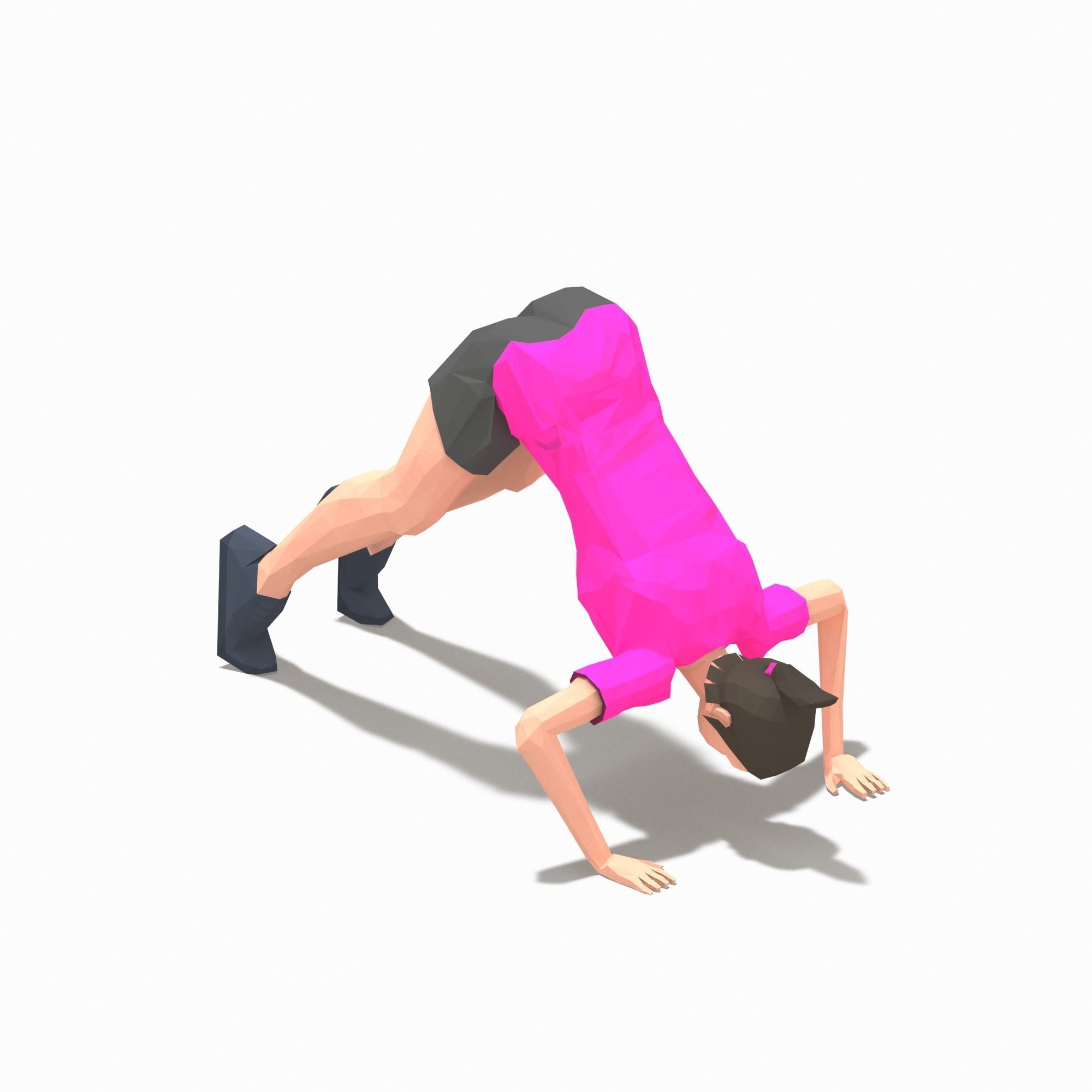 Pike Push Ups Exercise Woman Animation Low-poly 3D model_7