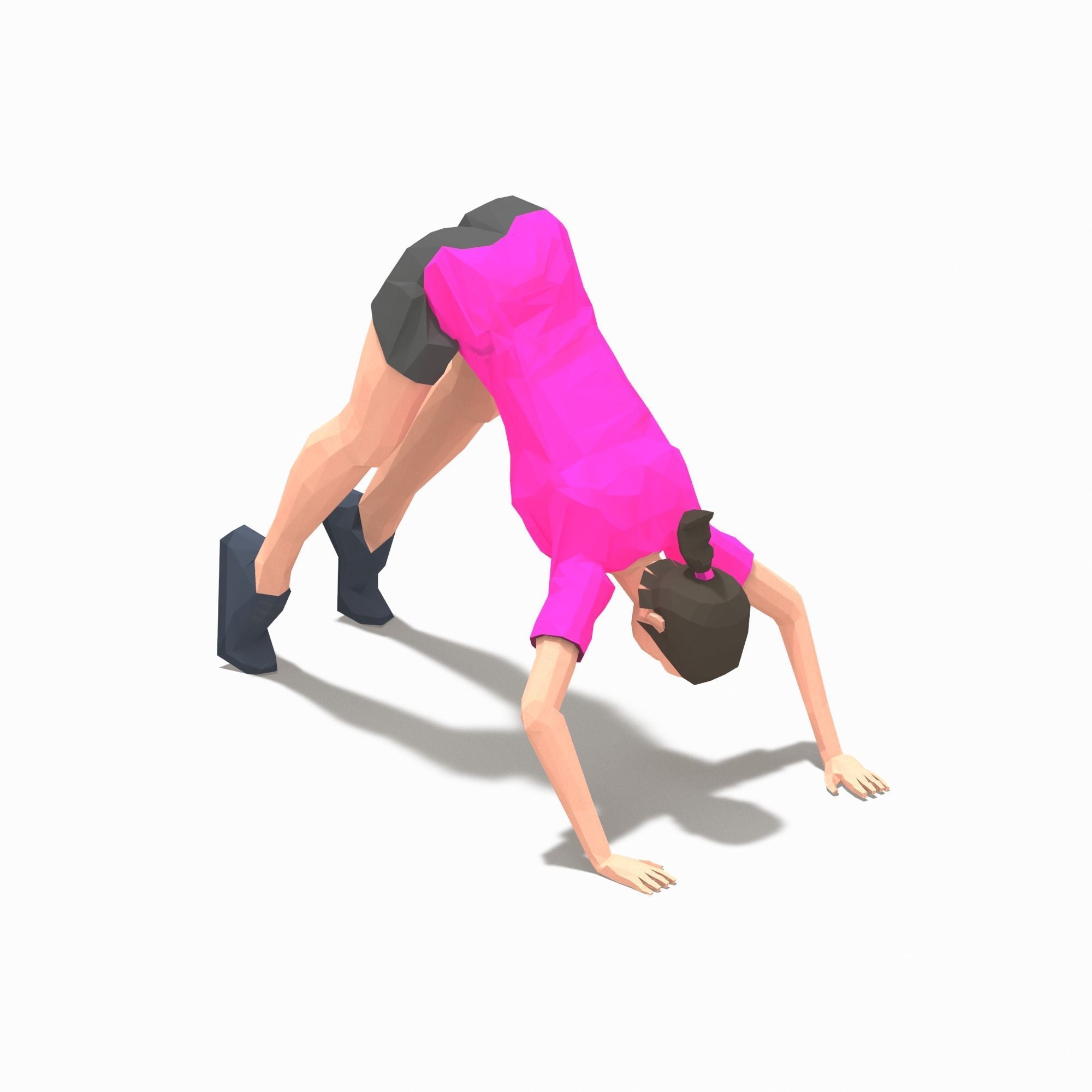 Pike Push Ups Exercise Woman Animation Low-poly 3D model_2