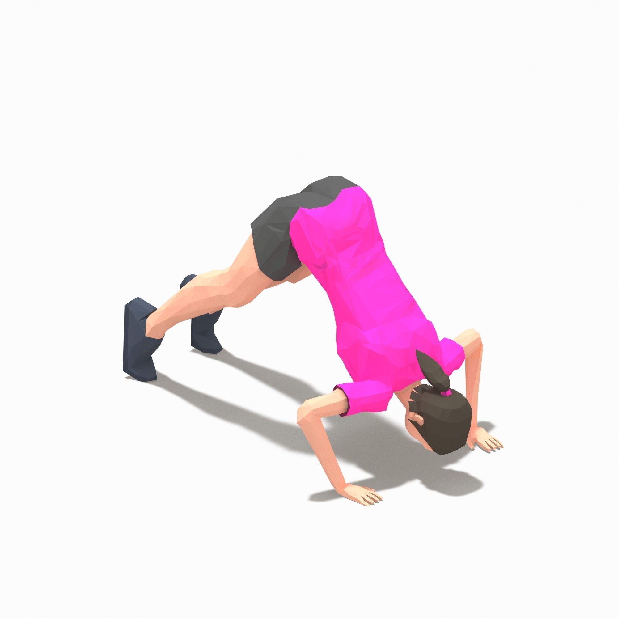 Pike Push Ups Exercise Woman Animation Low-poly 3D model_4