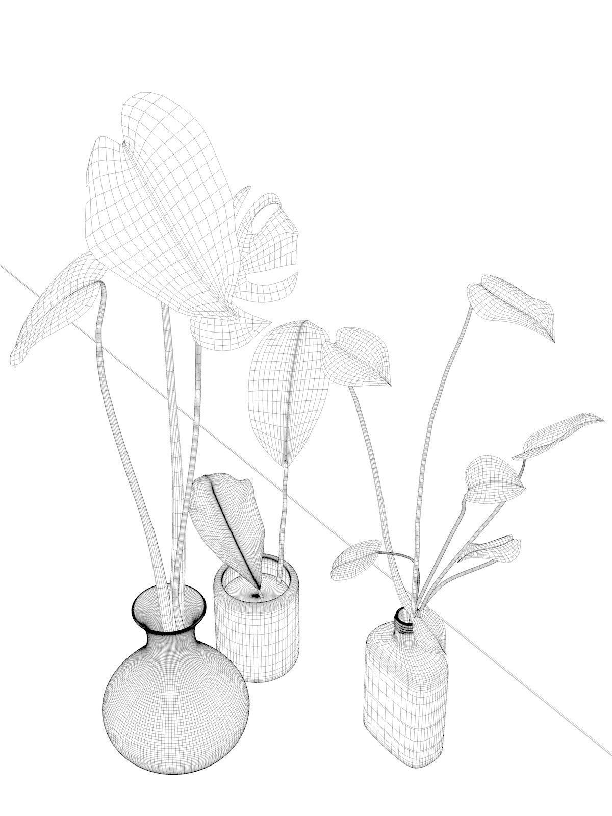 Glass Vases with Leaves 2 3D model_4