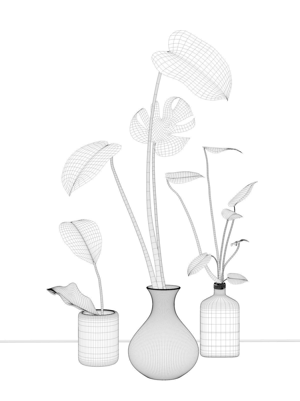 Glass Vases with Leaves 2 3D model_3