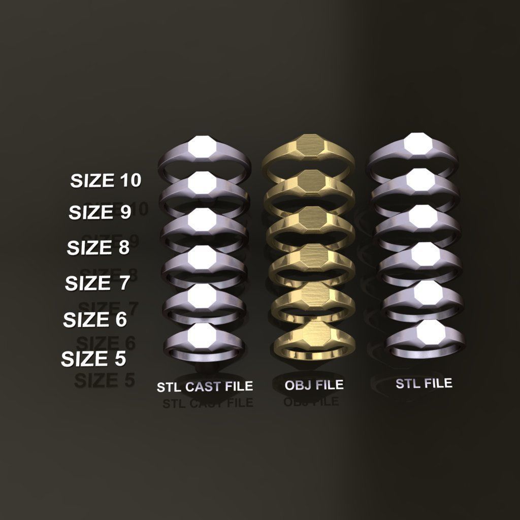 Dainty Thin Signet Octagon Round Mix Size 3D print model_2