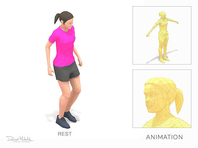 rest Exercise Woman Animation Low-poly 3D model