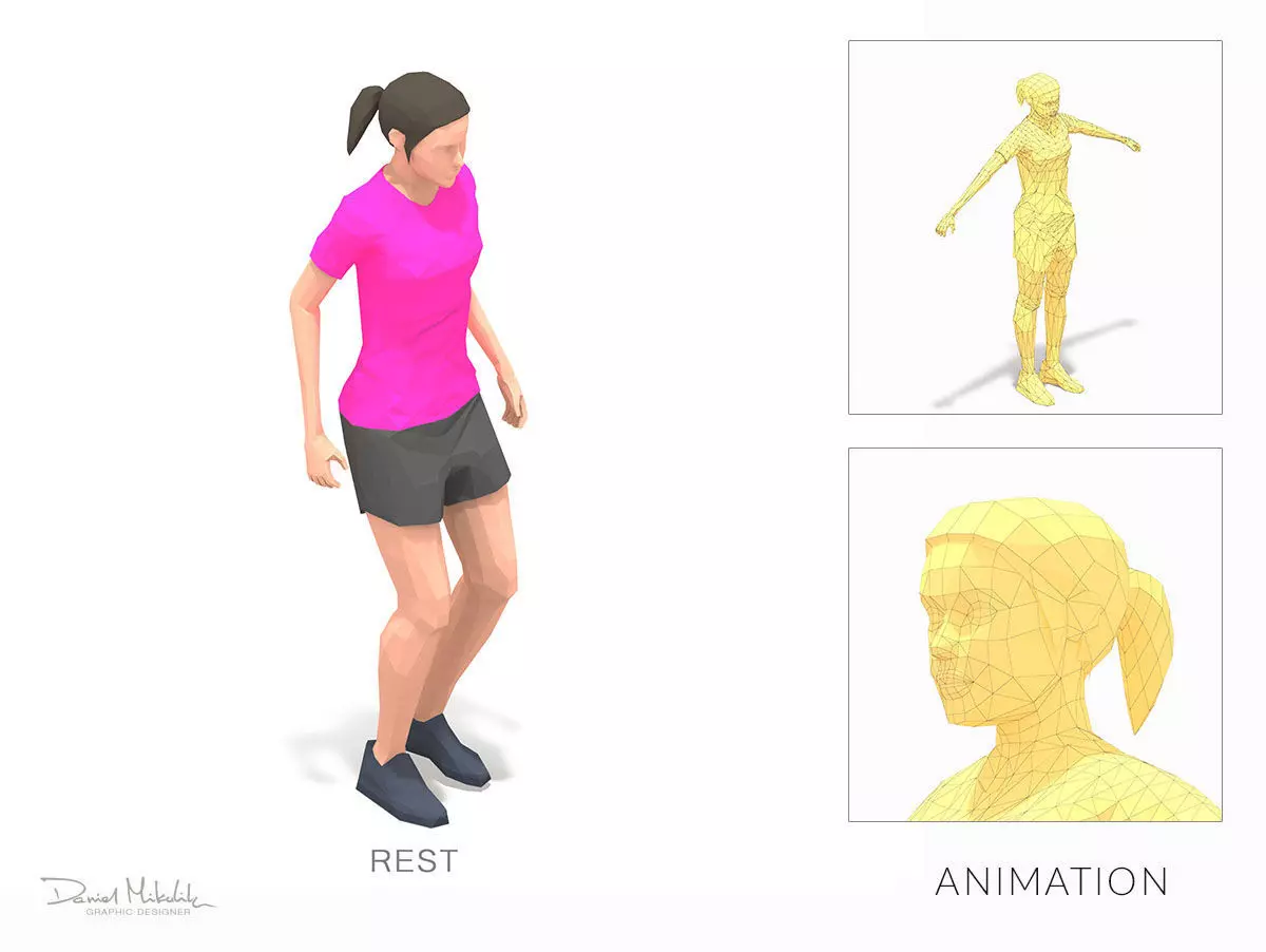 rest Exercise Woman Animation Low-poly 3D model_0