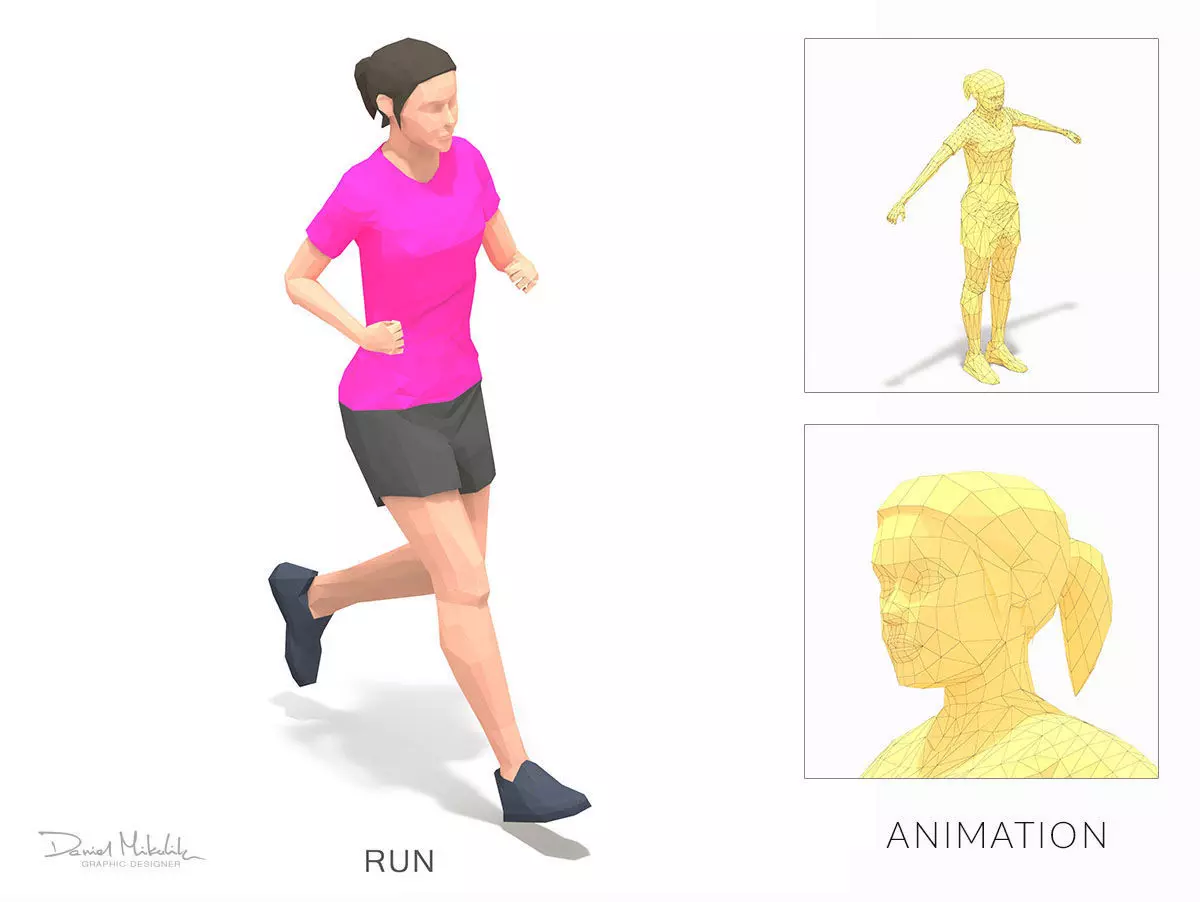 Jogging Exercise Woman Animation Low-poly 3D model