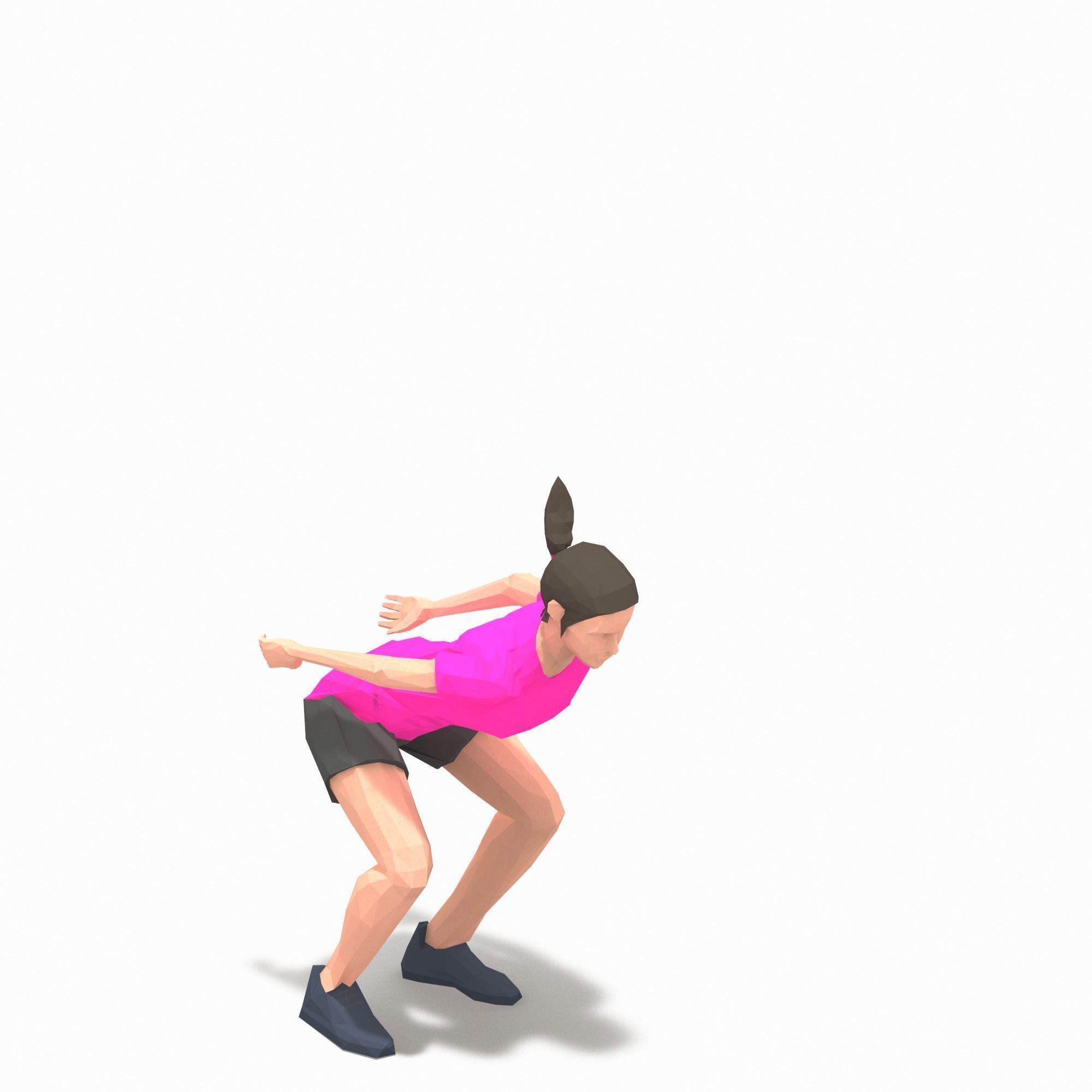 side jump Exercise Woman Animation Low-poly 3D model_6