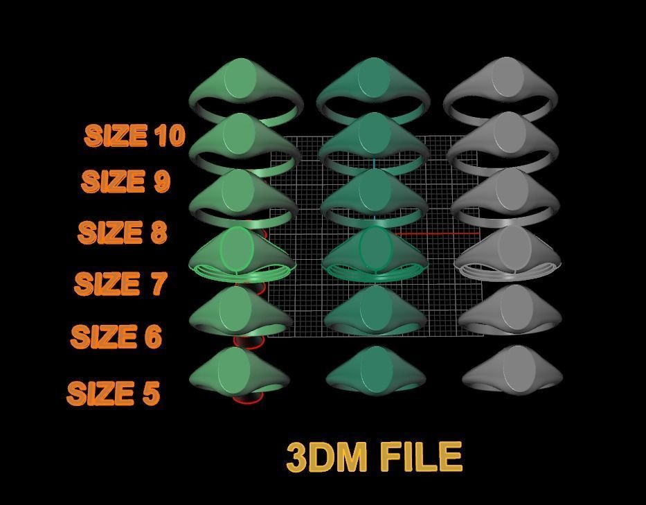 Dainty Thin Signet Ring Vertical Oval Mix Size 3D print model_3