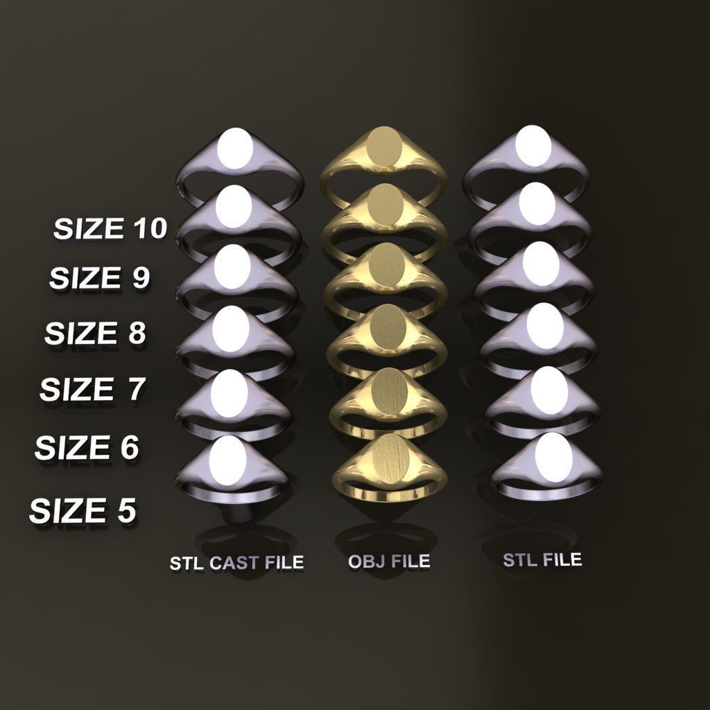 Dainty Thin Signet Ring Vertical Oval Mix Size 3D print model_2