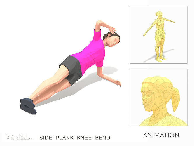 Side Plank Knee Bend  Exercise Woman Animation Low-poly 3D model