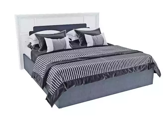 blue white bed Low-poly 3D model