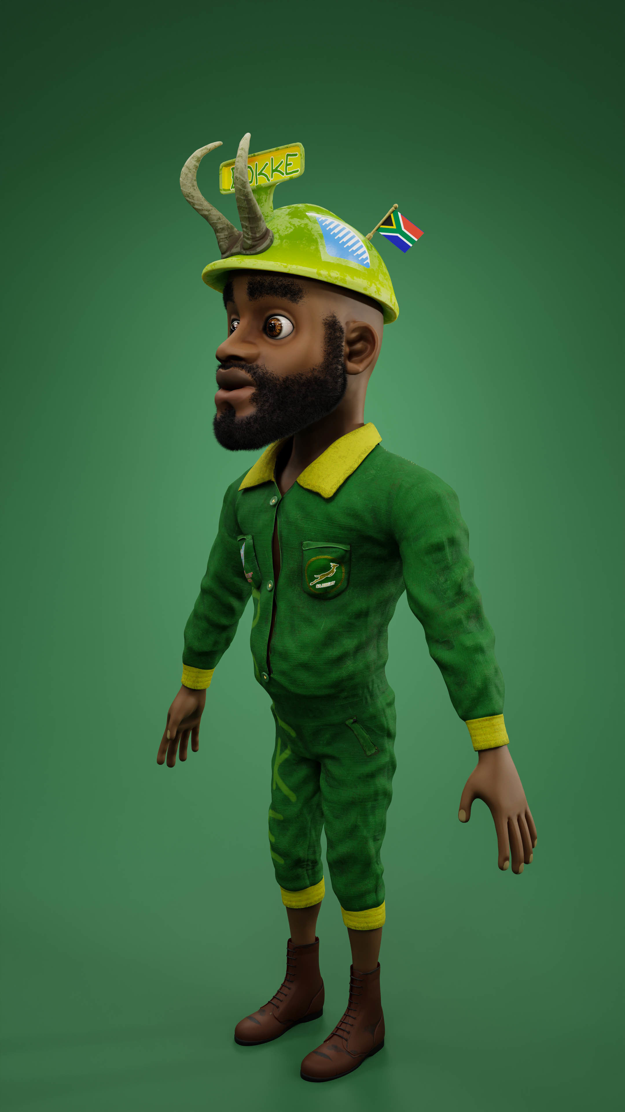 Sipho the Springboks fan rigged 3D model_2