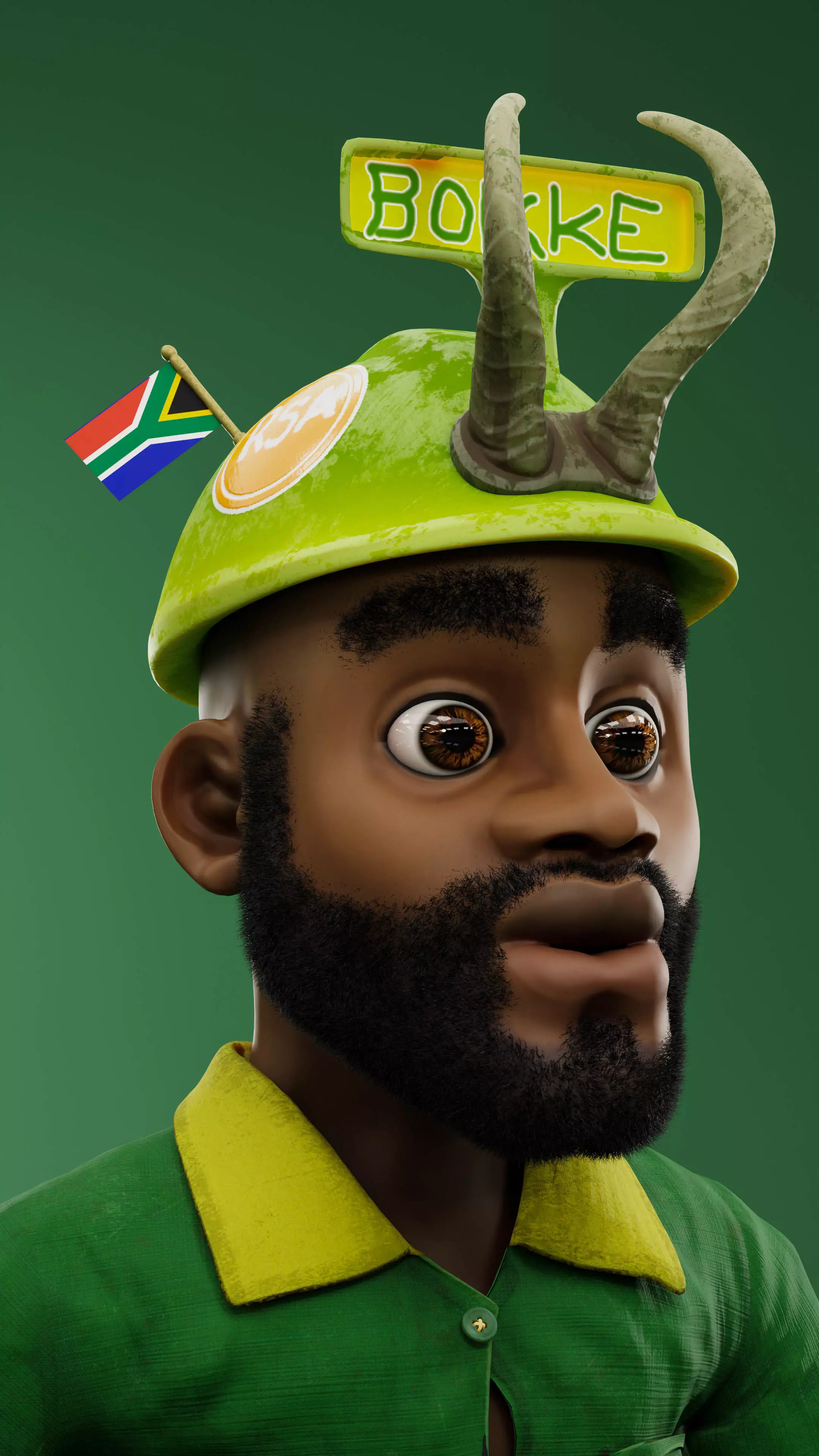 Sipho the Springboks fan rigged 3D model_0