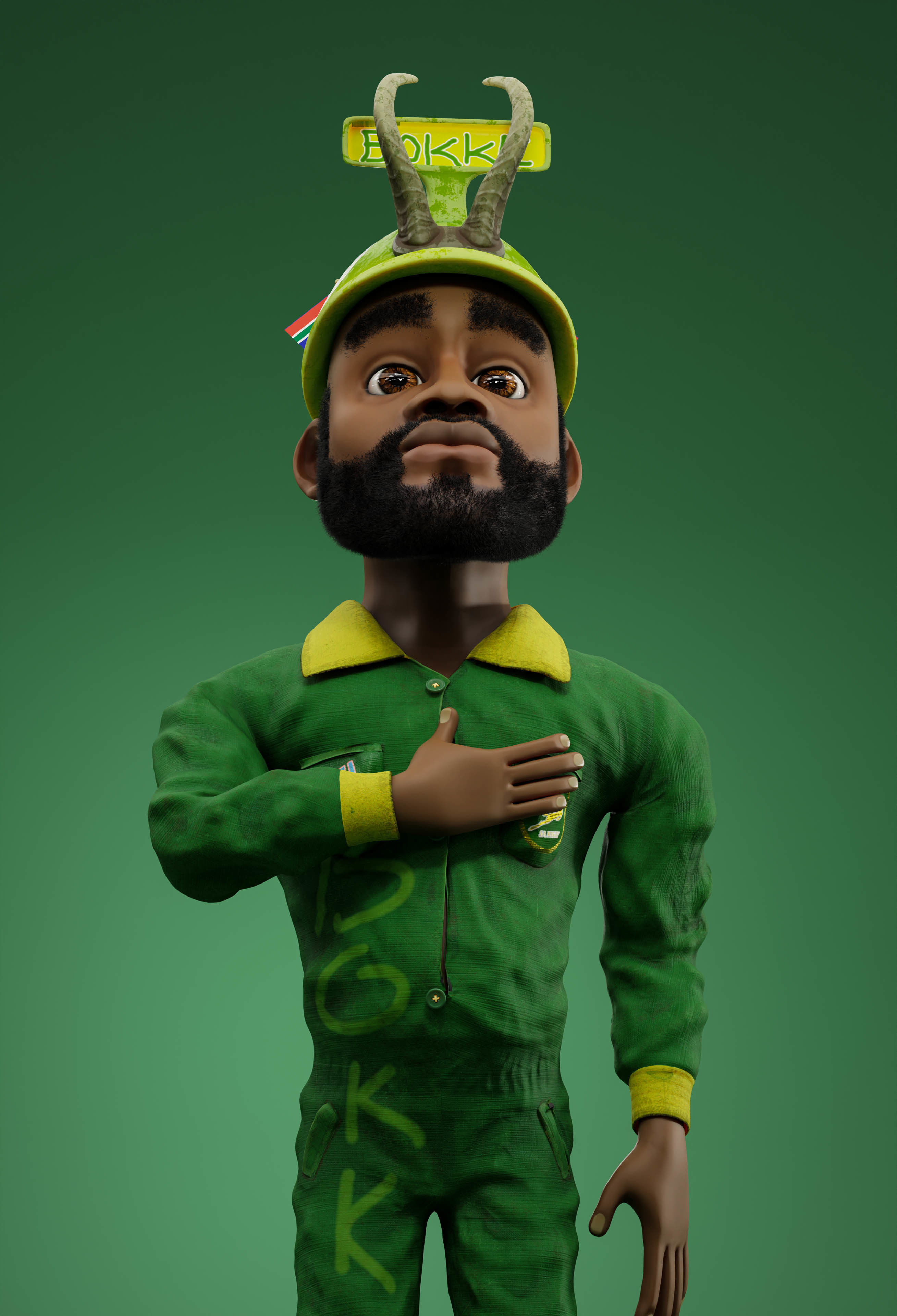 Sipho the Springboks fan rigged 3D model_14