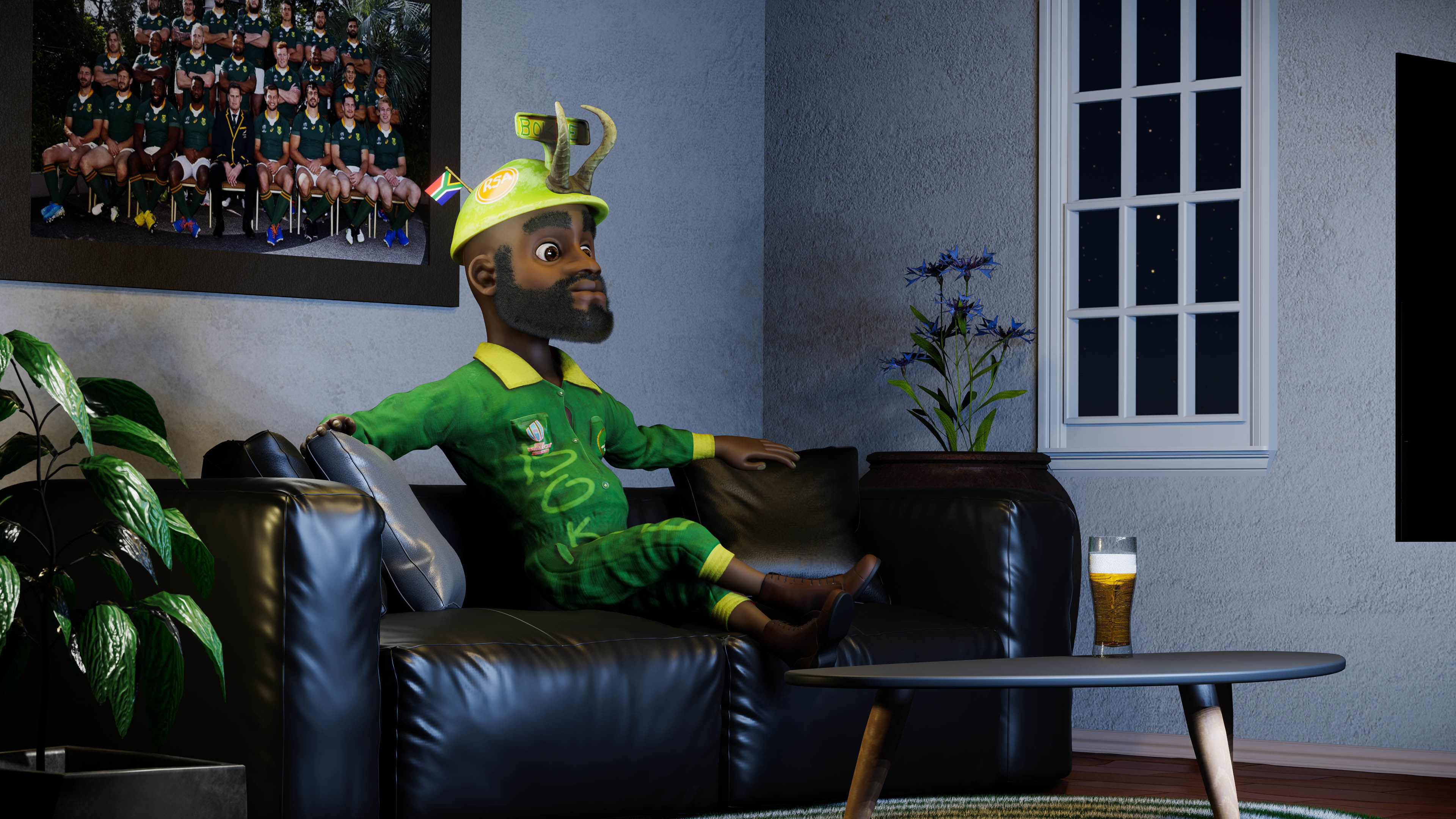 Sipho the Springboks fan rigged 3D model_5
