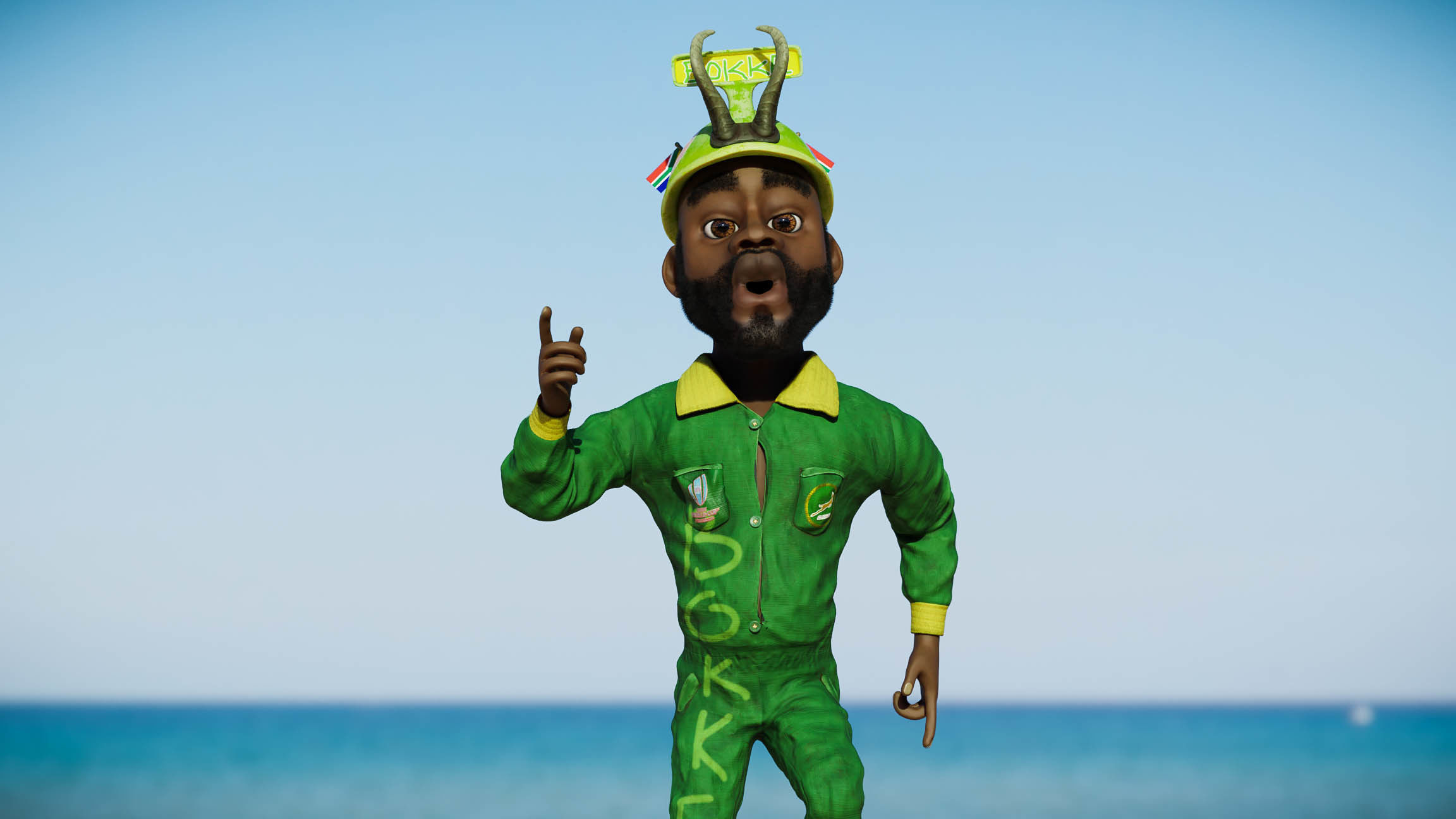Sipho the Springboks fan rigged 3D model_6