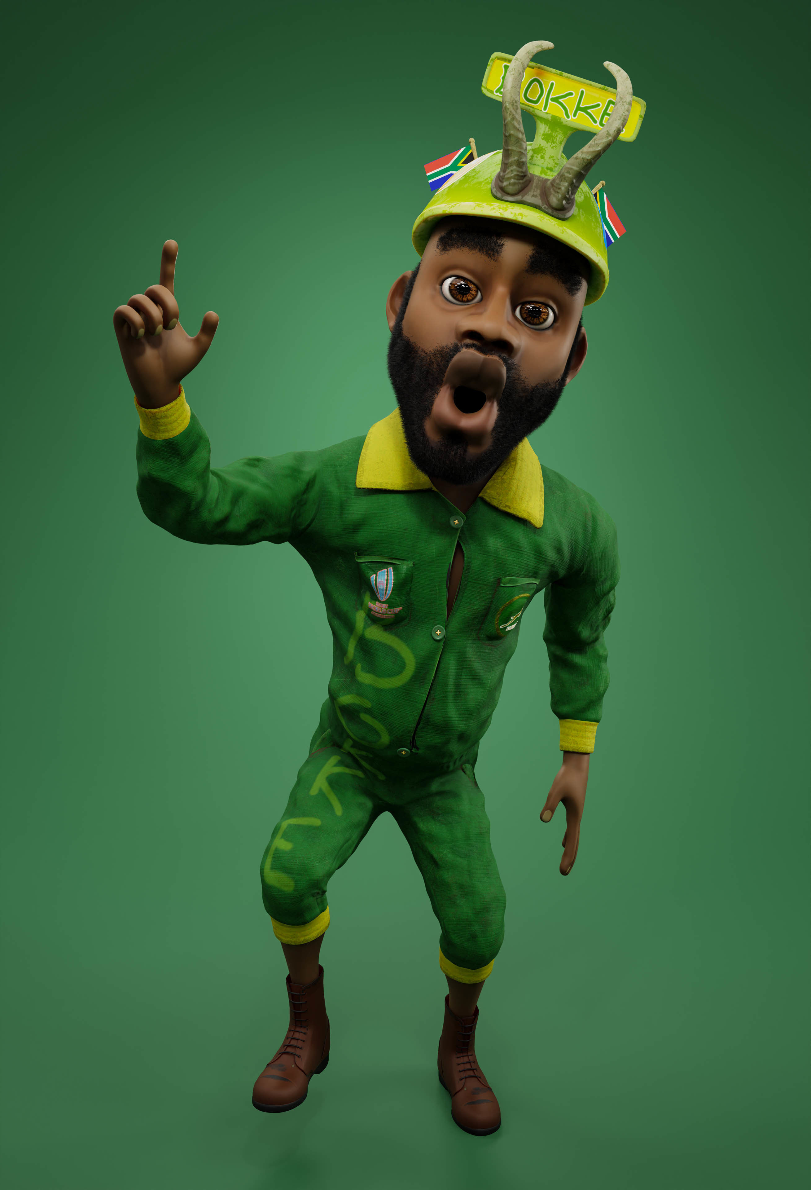 Sipho the Springboks fan rigged 3D model_12