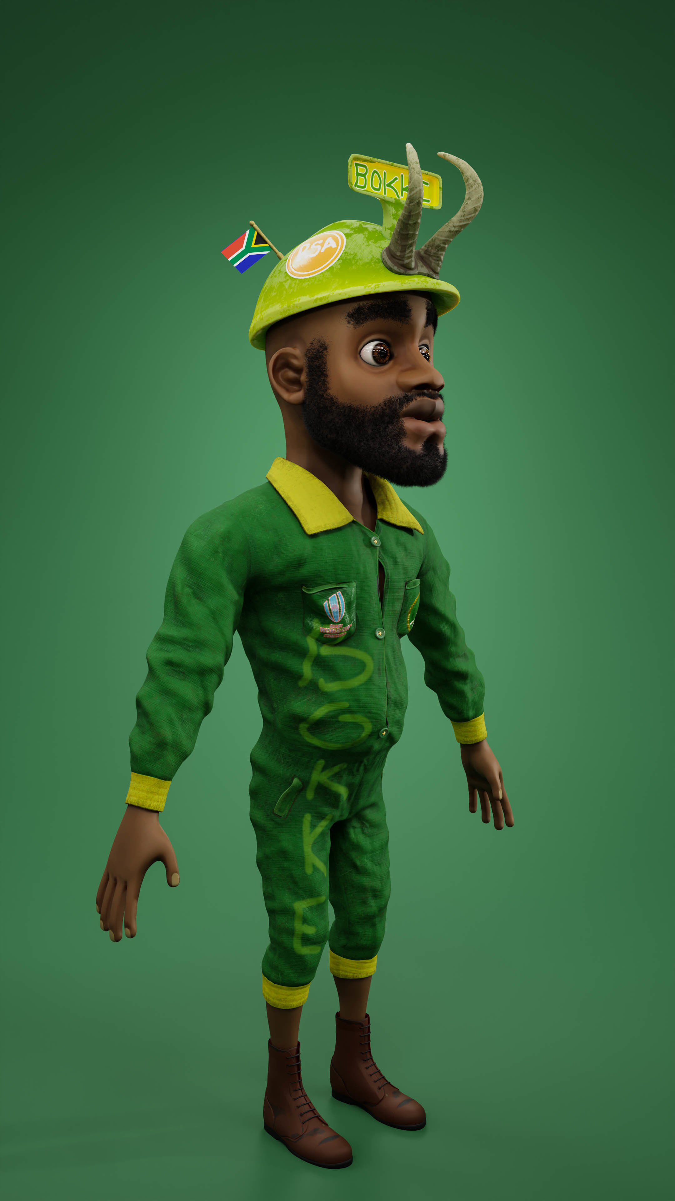 Sipho the Springboks fan rigged 3D model_17