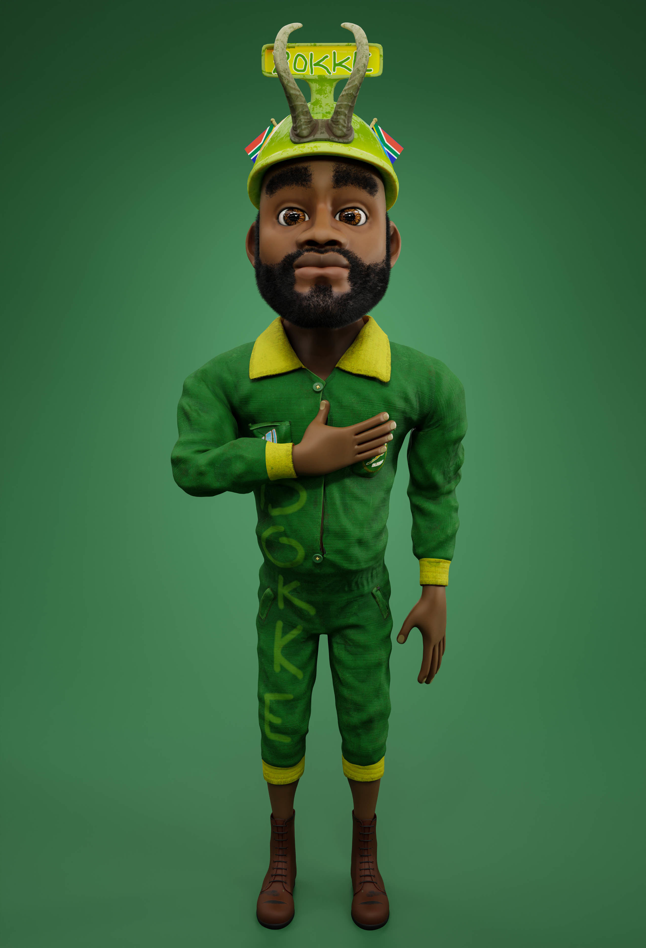 Sipho the Springboks fan rigged 3D model_15