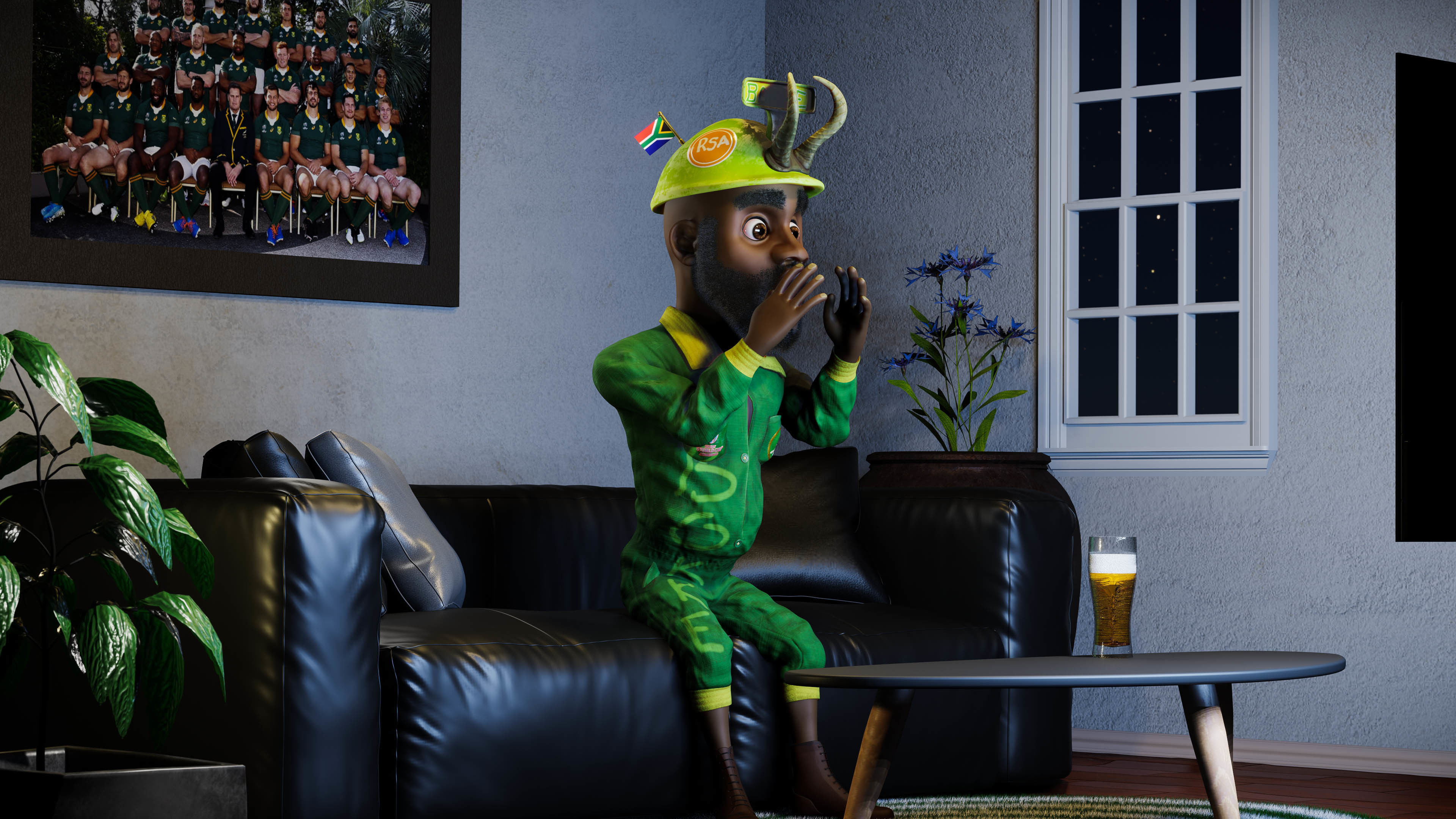 Sipho the Springboks fan rigged 3D model_4