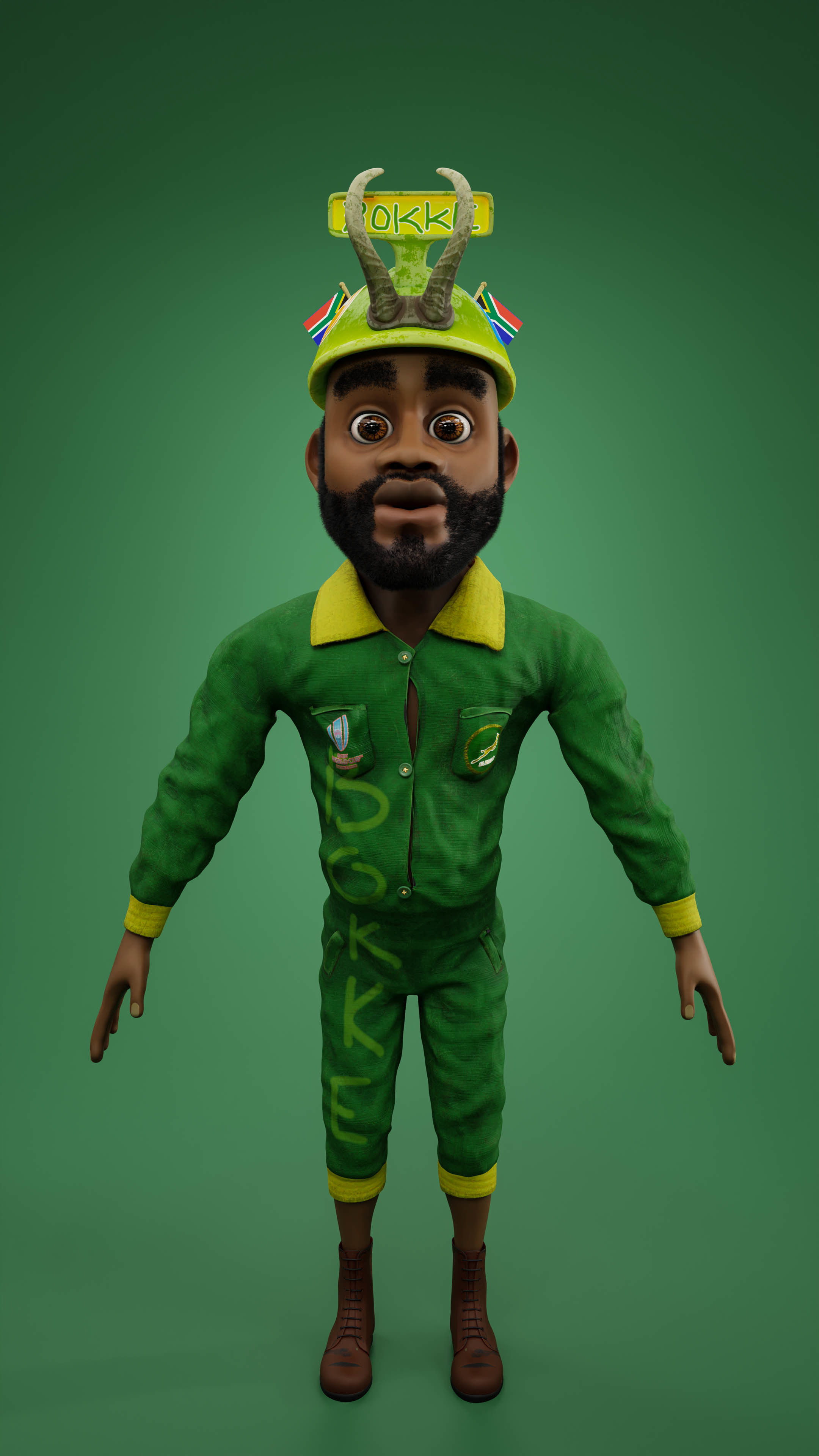 Sipho the Springboks fan rigged 3D model_16