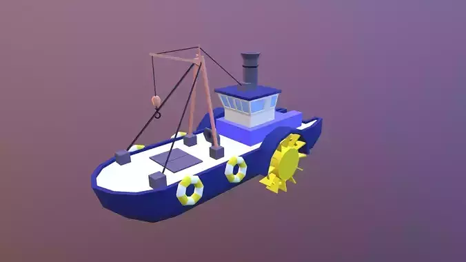 Low poly ship boat in sky Low-poly 3D model