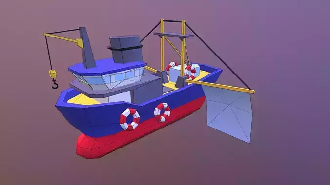 Low poly ship boat flying in sky Low-poly 3D model