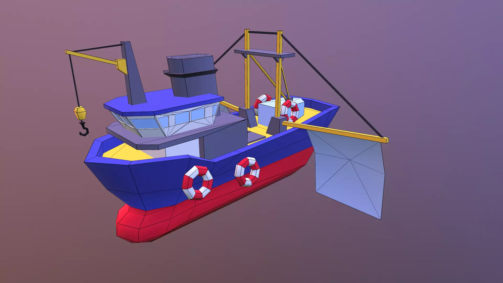 Low poly ship boat flying in sky Low-poly 3D model_0