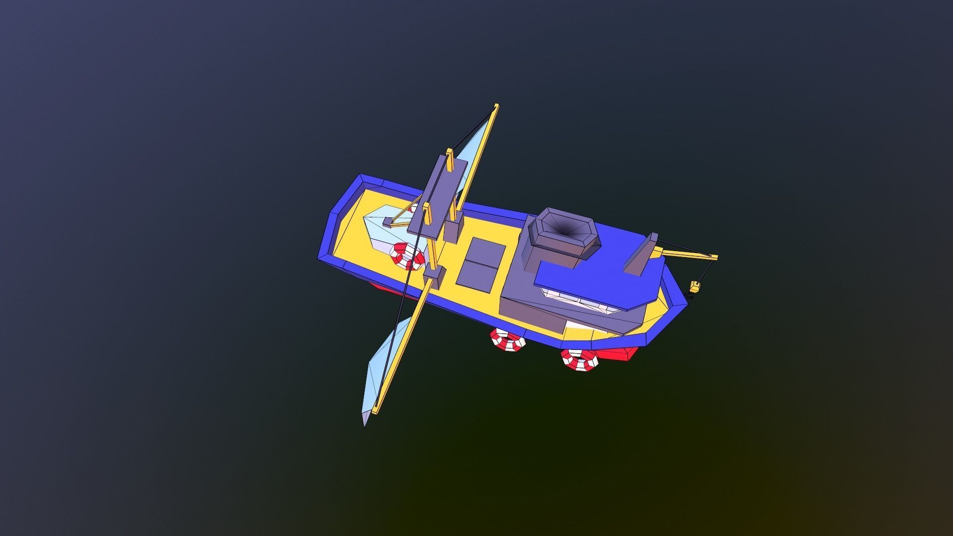 Low poly ship boat flying in sky Low-poly 3D model_3