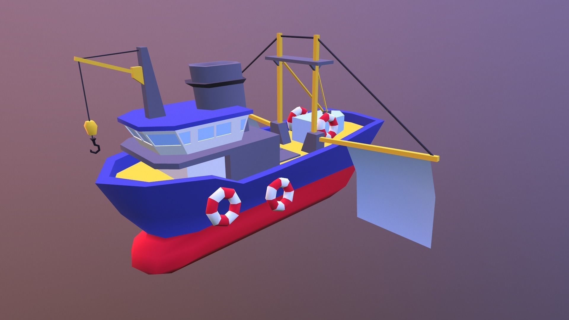 Low poly ship boat flying in sky Low-poly 3D model_2