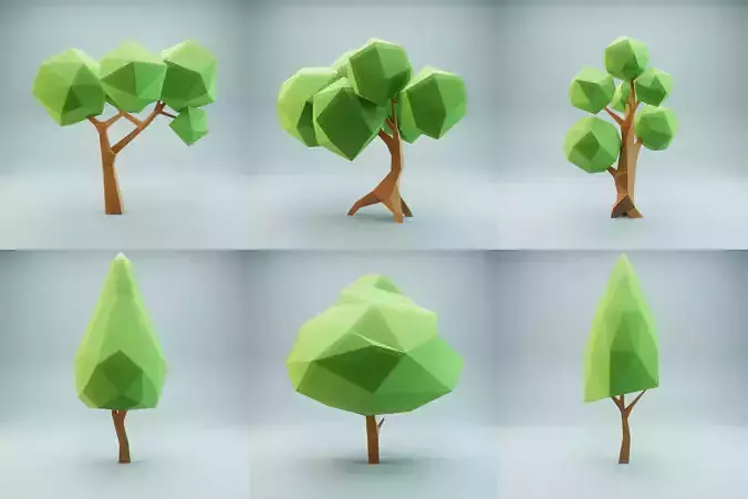 Tree set Low-poly 3D model polygonal