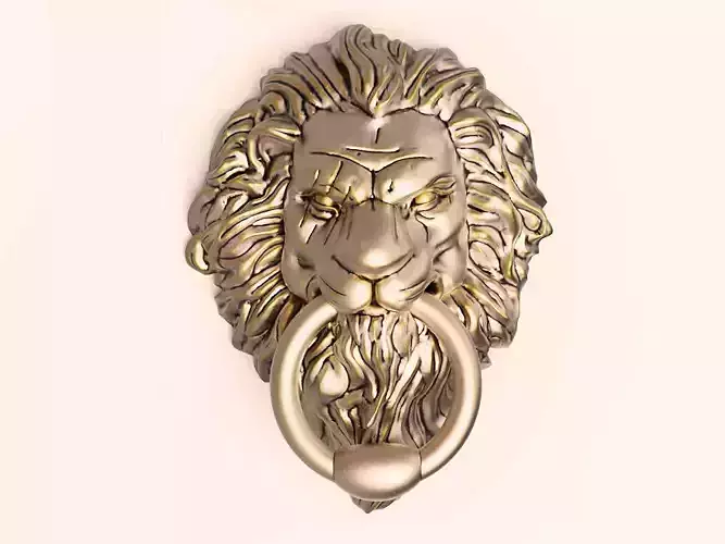 Lion door knocker 3D model gold