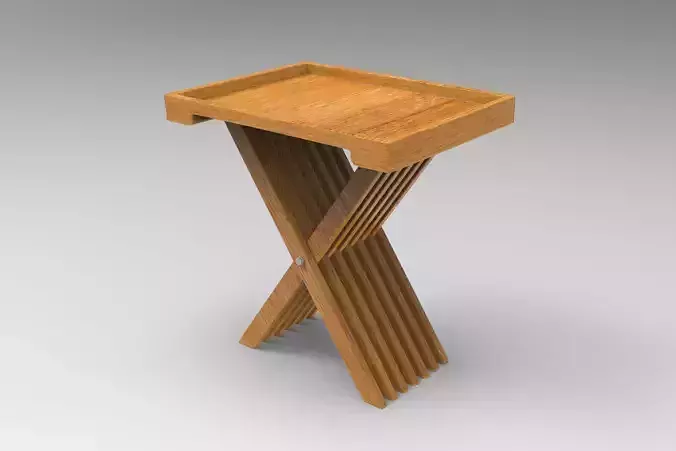 Solid wood tray table stool 3D model