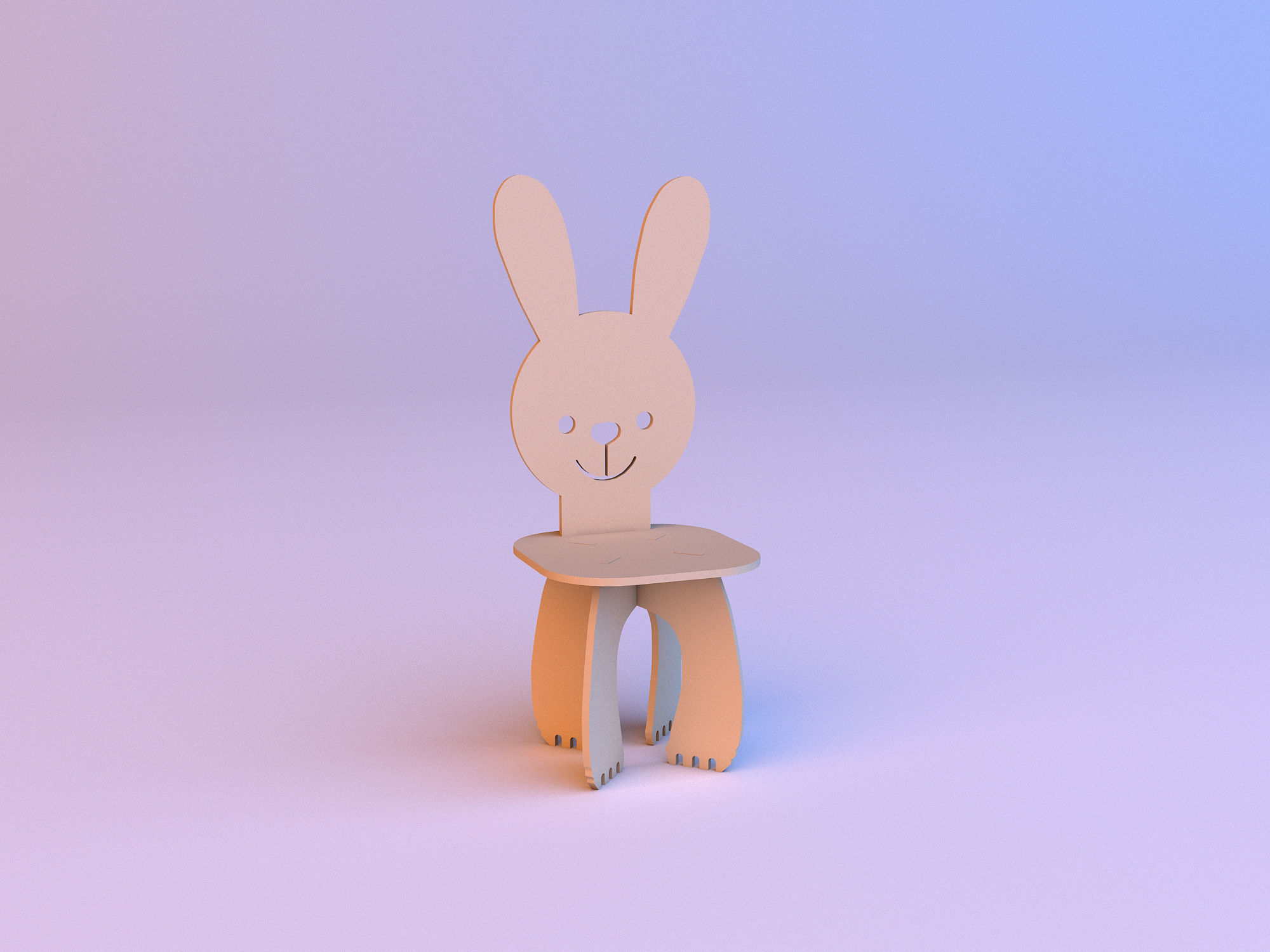 Rabbit Kids Wood Chair 3D model_0