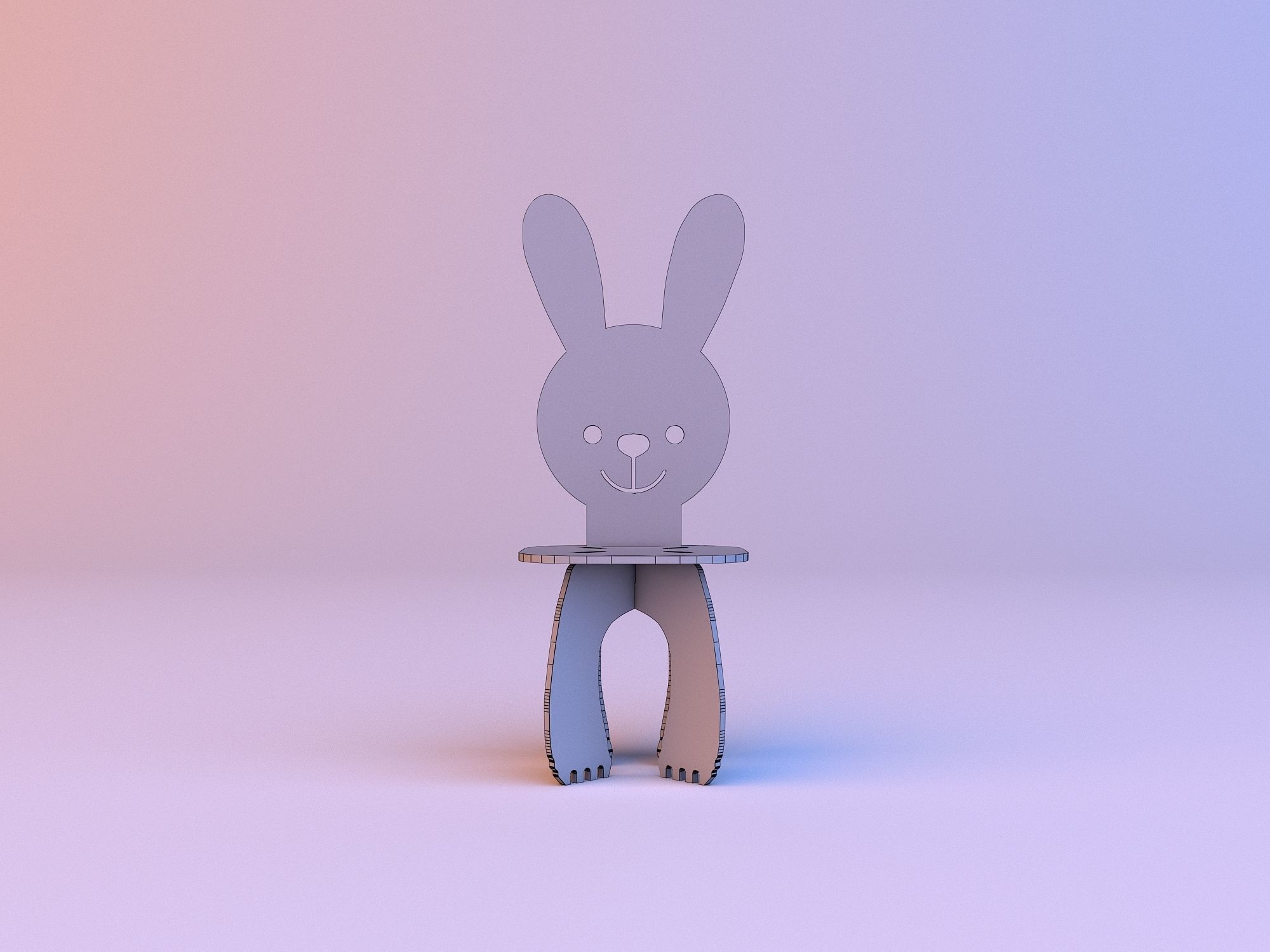 Rabbit Kids Wood Chair 3D model_5