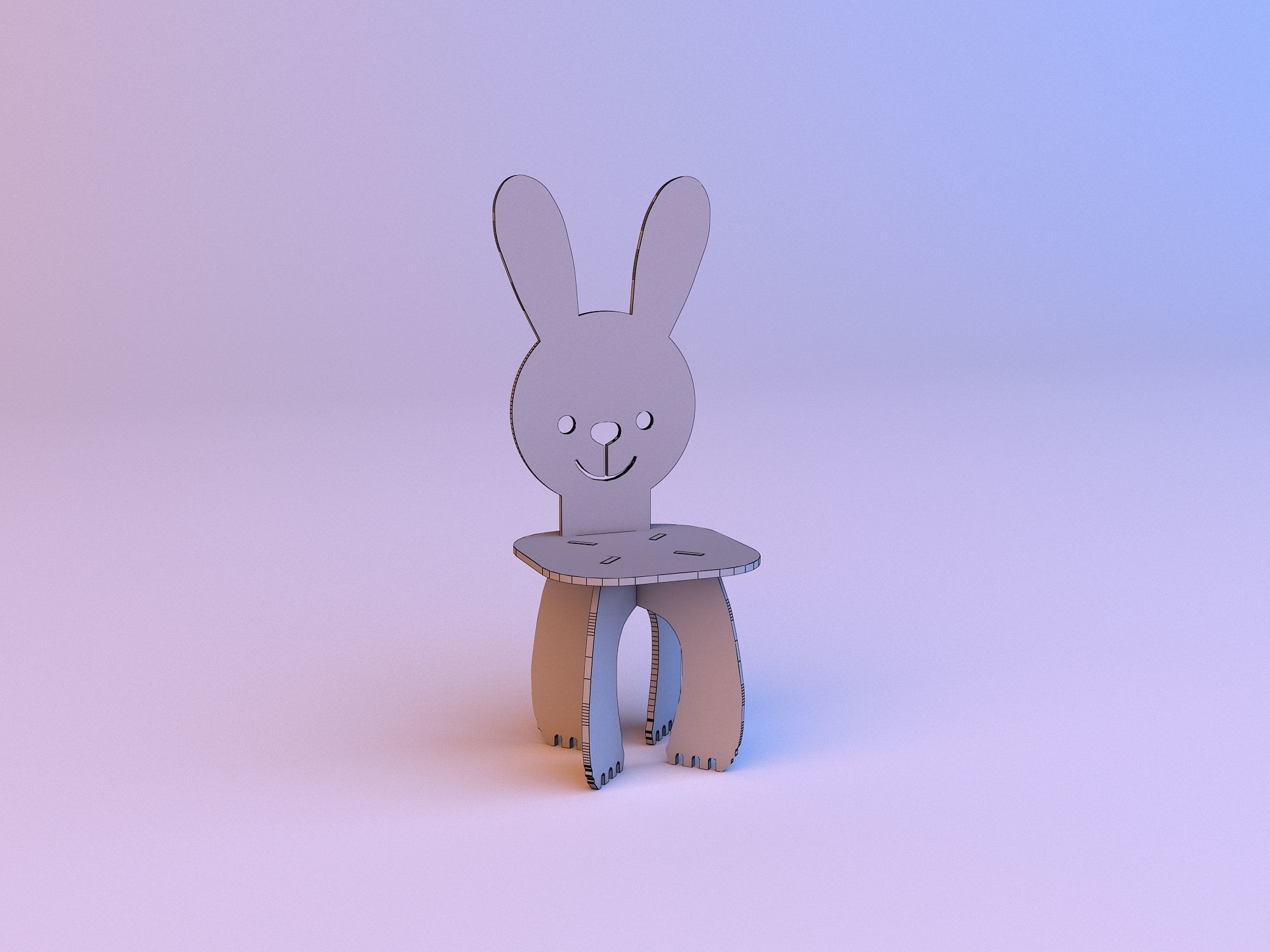 Rabbit Kids Wood Chair 3D model_4