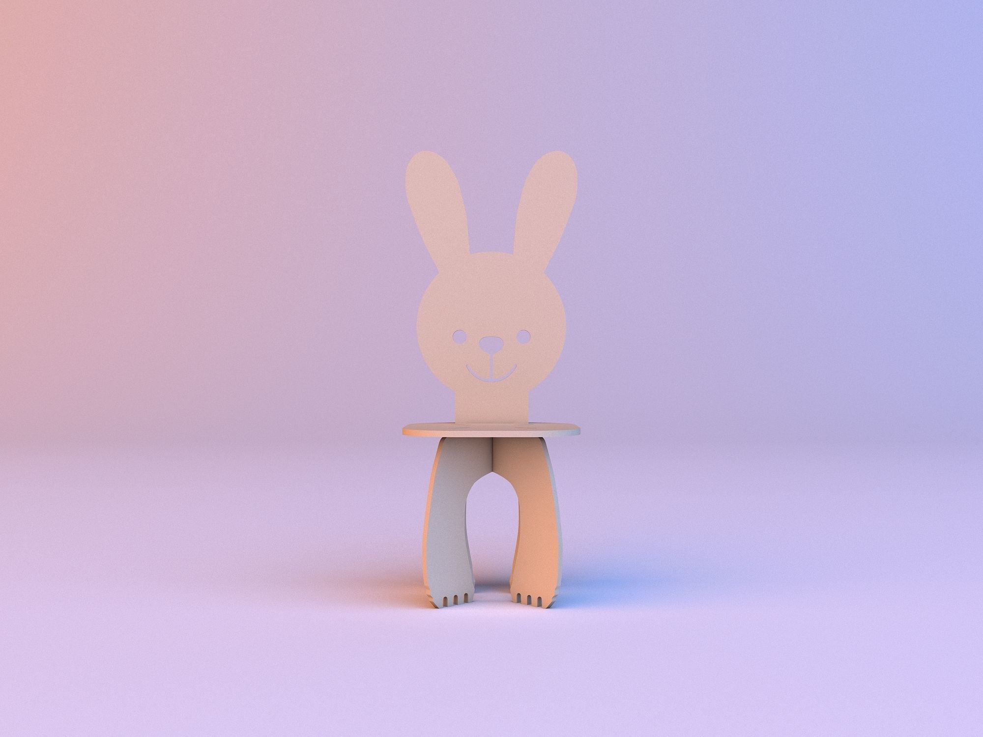 Rabbit Kids Wood Chair 3D model_1