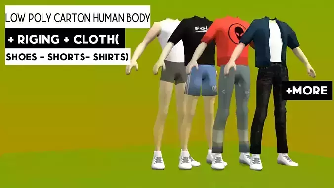 Cartoon Character Rigged with Clothing - Low Poly 3D Model Low-poly 3D model