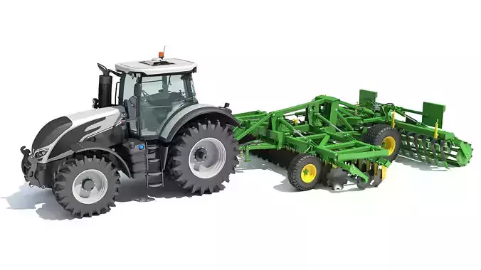 Tractor with Disc Harrow 3D model