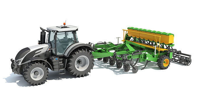 Tractor with Trailed Disc Harrow 3D model