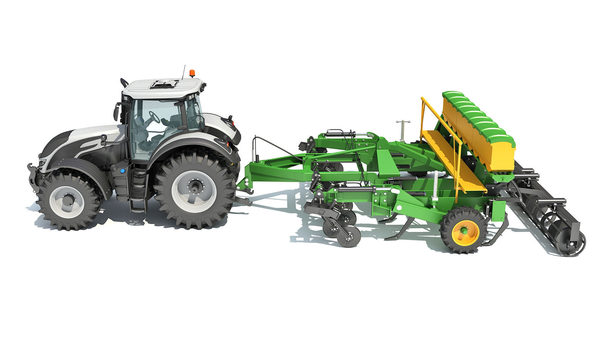 Tractor with Trailed Disc Harrow 3D model_1